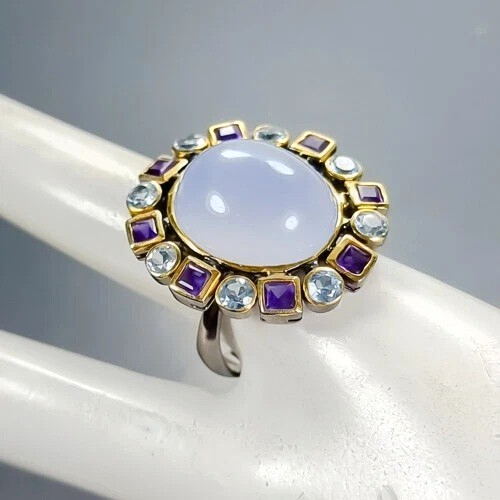 Ein Traum-Designer Ring-925erSilber 14ctGold-Calzedon-Topas-Amethyt-RG19-60 - Bild 3 von 4