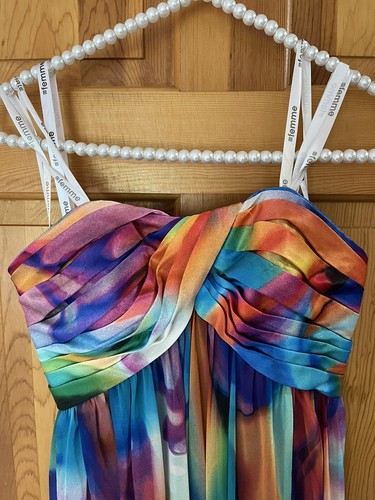 Regenbogen langes Maxikleid Gr. 0 trägerlos bunt Aquarell Strand Boho Party Abschlussball - Bild 2 von 8
