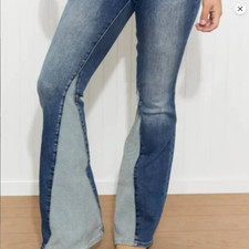 Judy Blue Mid Rise Flare Fit Jeans Inseam Panel JB88524 Med Blue 11/30