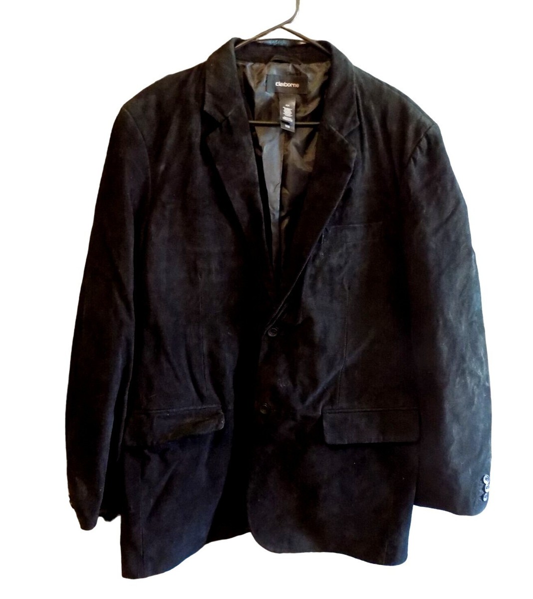 Claiborne Mens Black Suede Blazer 40 Regular
