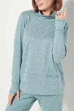 Susan Graver SG Sport Heather Knit Funnel Neck Tunic Mystic Jade
