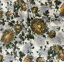 Vintage painted flowers fabric, c. 1960s, 1970s, cotton, silk