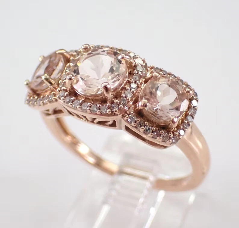 Round Cut Simulated Peach Morganite Engagement Band Ring In 14k Rose Gold Plated - Image 3 of 4