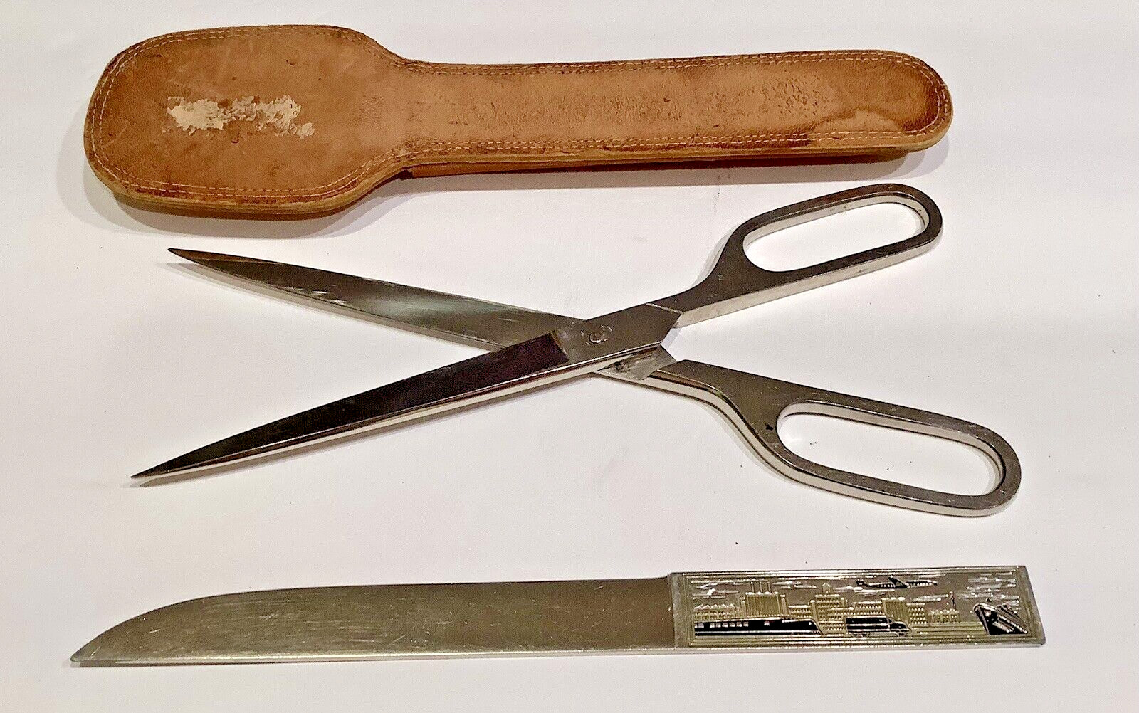 Antique SET Scissors 9” & Measurer Opener SOLINGEN GERMANY w/Leather Case