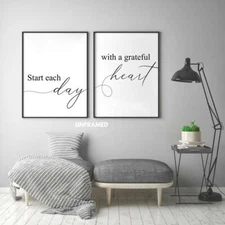 Start Each Day with a Grateful Heart, Set of 2 Prints, Minimalist Wall Decor Art