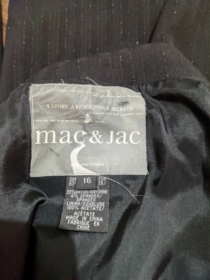 Mac & Jac Long Sleeve Collared Black Metallic Thread Blazer Jacket Sz 16 XXL - Image 3 of 4