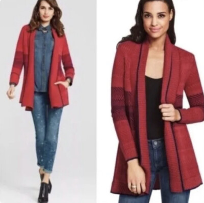 CAbi Long Cardigan Sweater Joy Red Navy Blue Size Medium #897