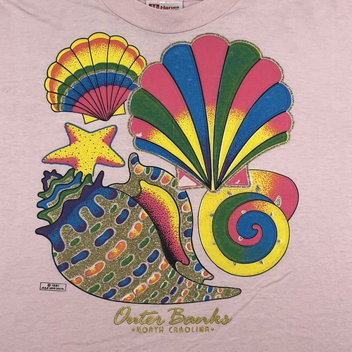 Vintage Single Stitch Outer Banks, NC T-Shirt Youth L 14-16 Hanes 50/50 Pink - Picture 5 of 12