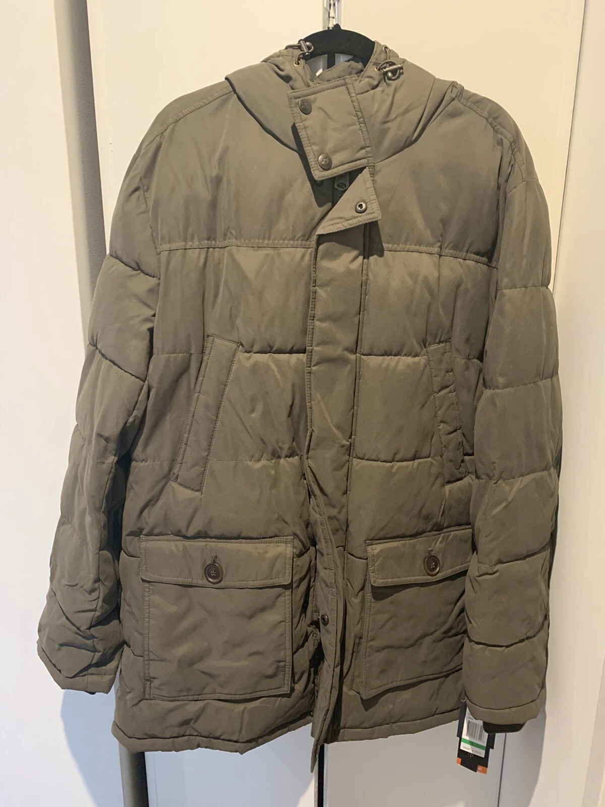 NWT Dockers - Olive hooded parka quilted puffer lined coat, L reg. 275