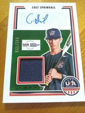 2022 Panini Stars & Stripes - Colt Springall - Auto Materia 391/399 USA Baseball