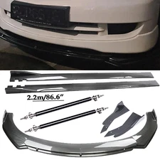 For Mitsubish Carbon Fiber Front Bumper Lip Spoiler 86.6" Side Skirt Kit H