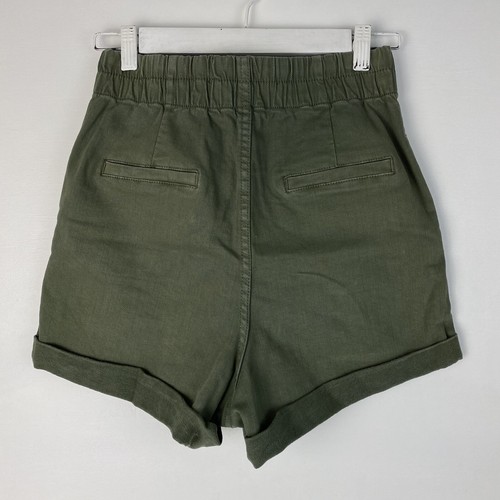 French Connection Womens Khaki Elastic Waist Rolled Stretch Shorts Size 6 GUC - Picture 2 of 5