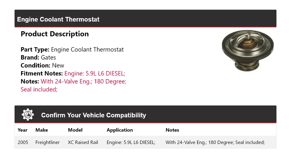 适用于 2005 Freightliner XC 提高轨道发动机冷却液恒温器门 — 第 2/4 张图片