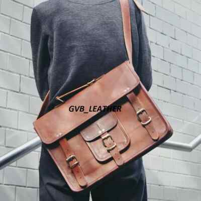 Vintage Herren-Aktentasche aus echtem Leder, Kuriertasche im Dorf