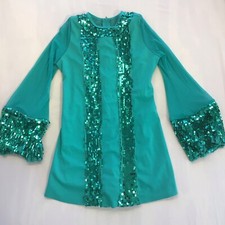 Weismann Jazz Dance Costume Youth Size 6, Kids Small/Medium Teal Sequins
