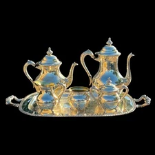 Antique Sheets Rockford 1875 6 Pc Silverplate Coffee Tea Serving Set #1320