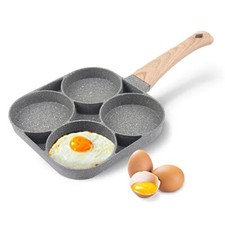 Sartén de tortilla de 4 orificios para hamburguesa huevo jamón panquequeque mango de madera mini sartén