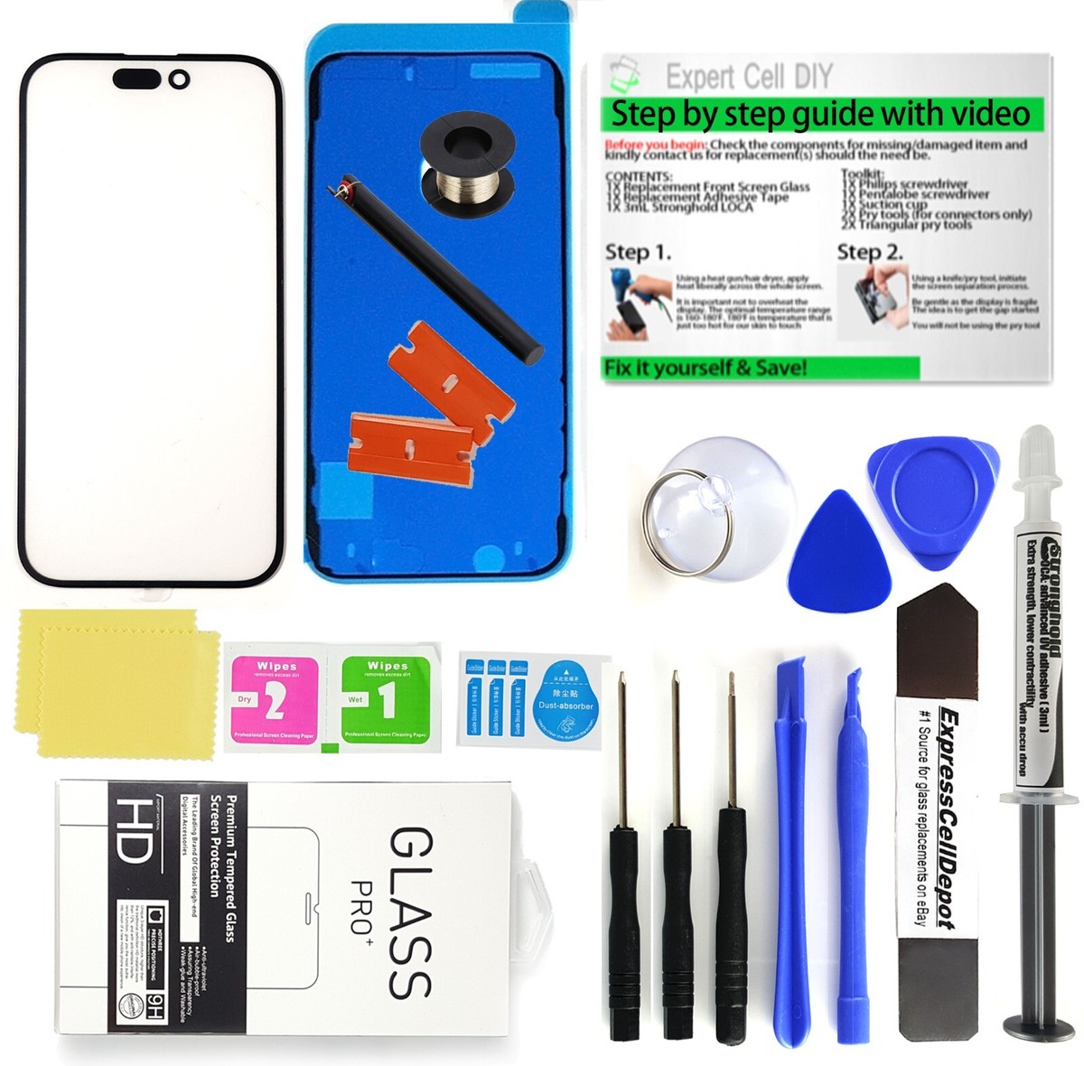 for Apple iPhone 14 Pro Front Screen Outer Glass Replacement kit