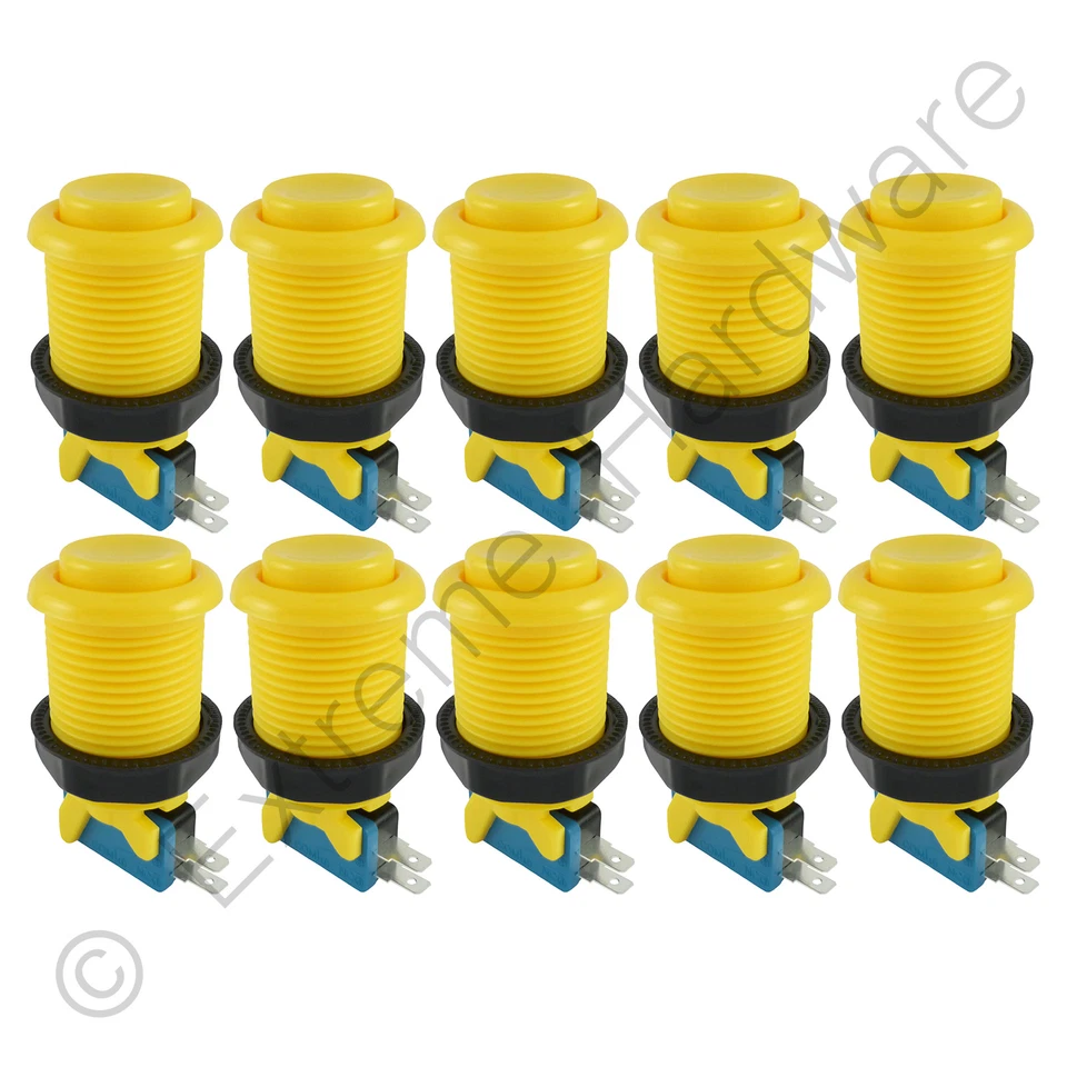 EXTREME HARDWARE 10 x Happ Style 28mm Round Classic Arcade Buttons & Microswitches (Yelow) - MAME