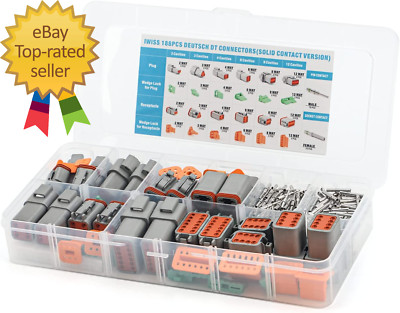 188PCS Deutsch DT Gray Connector Kit with Size 16 Solid Contacts in 2,3,4,6,8 an