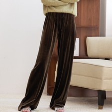 Retro Womens Fashion Pant Velvet Wide Leg Trousers High Elastic Waist Loose New
