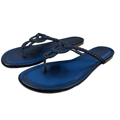 Talbots Cece Braided Woven Vegan Leather BLUE 8M Flip Flops Thongs Sandals  EUC