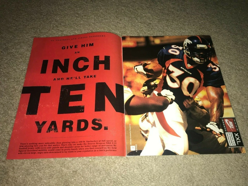 Vintage 1997 TERRELL DAVIS NIKE Jersey Poster Print Ad 1990s DENVER BRONCOS - Image 1 of 1