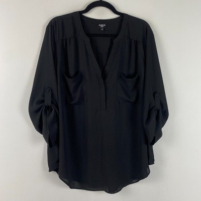 Torrid Harper Georgette 3/4 Sleeve Blouse Size 2X Black Pockets