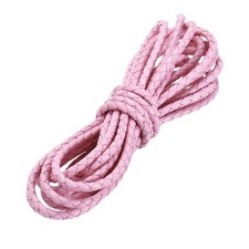 4mm Braided Leather Cord Round Braided Faux Cord, Pink, 3.3 Yard