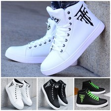 Mens High-Top Sneakers Lace-Up Leather Walking Sports Shoes Casual Trainers UK