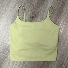 Cropped Light Green Activewear Tank Top S/M Spaghetti Straps Built-In Bra