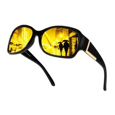Night Vision Glasses for Driving, Women's Polarized Anti-Glare Yellow Lens wi...