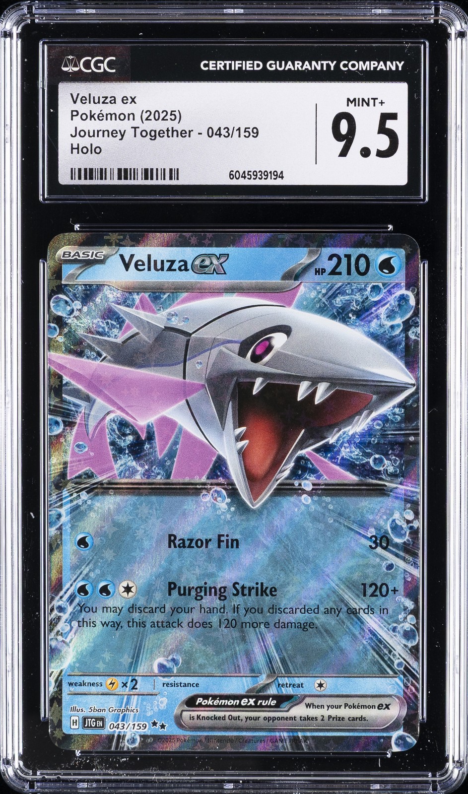 2025 POKEMON JOURNEY TOGETHER HOLO #043/159 VELUZA EX CGC 9.5