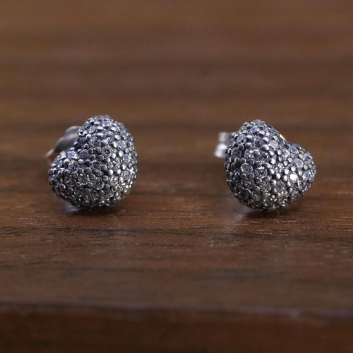 VTG Pandora ALE Sterling silver handmade earrings, 925 heart studs cluster cz