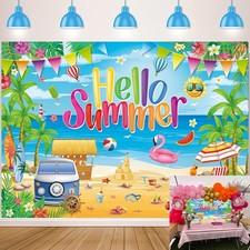 Hello Summer Backdrop Hawaiian Beach Photography Background Tropical Ocean Su...