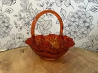 Fenton Orange Thumbprint Basket 8" x 8" Handle Glass