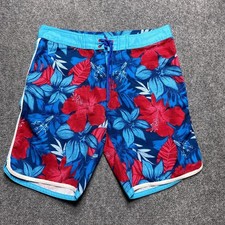 Burnside Board Shorts Mens 32 Navy Blue Red Floral Hibiscus BT9375 NAVY