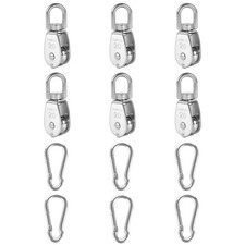 6 PCS M20 Single Pulley Block with 6 PCS Spring Snap Hook Stainless Steel