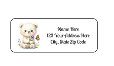 30 Adorable Bear Flower PERSONALIZED RETURN ADDRESS LABELS 1 in X 2 5/8 GLOSSY