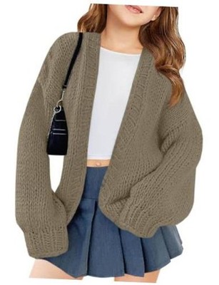 Girls Open Front Cardigan Winter Kids Trendy Long Sleeve 9-10 Years Khaki