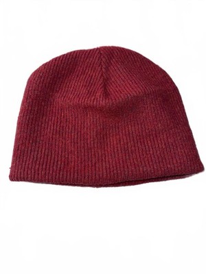 Red Ribbed Knit Beanie Hat