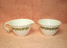 Vintage Corelle Pyrex Spring Blossom Crazy Daisy Green Cream & Sugar Bowl