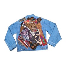 Vtg 80s 90s WAHALA Art To Wear Denim Jacket Patchwork Novelty Buttons USA Made M