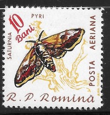 1960 Butterfly,Giant Peacock Moth,Saturnia pyri,Romania,Mi.1918,MNH VF