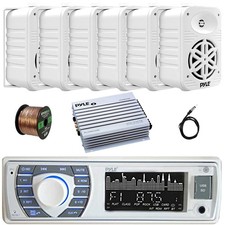 Pyle Single DIN Marine Bluetooth MP3 Receiver, 6x 5.25" 500W Speakers, Amplifier