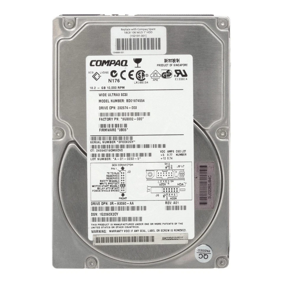 Disco Rigido COMPAQ 232574-003 BD01874554 18.2GB 10K SCSI Ultra3 3.5'' - Immagine 3 di 3