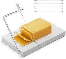 Upgraded Cheese Slicer Set with 5 Replacement Wires & Heavy-Duty 5" X 8" Marble