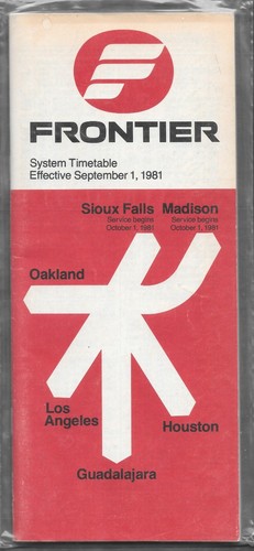***1981 Frontier Airlines System Timetable - September 1, 1981***