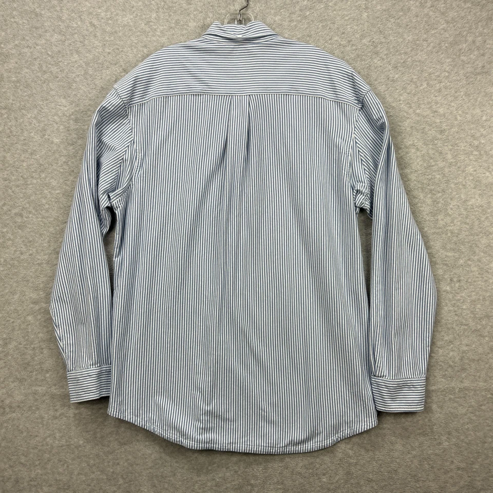 Duluth Trading 衬衫男式大号蓝色山核桃条纹火车指挥弹力柔软 — 第 3/4 张图片