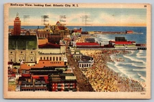 Vintage Atlantic City NJ Bird's-Eye View Linen Postcard 1946